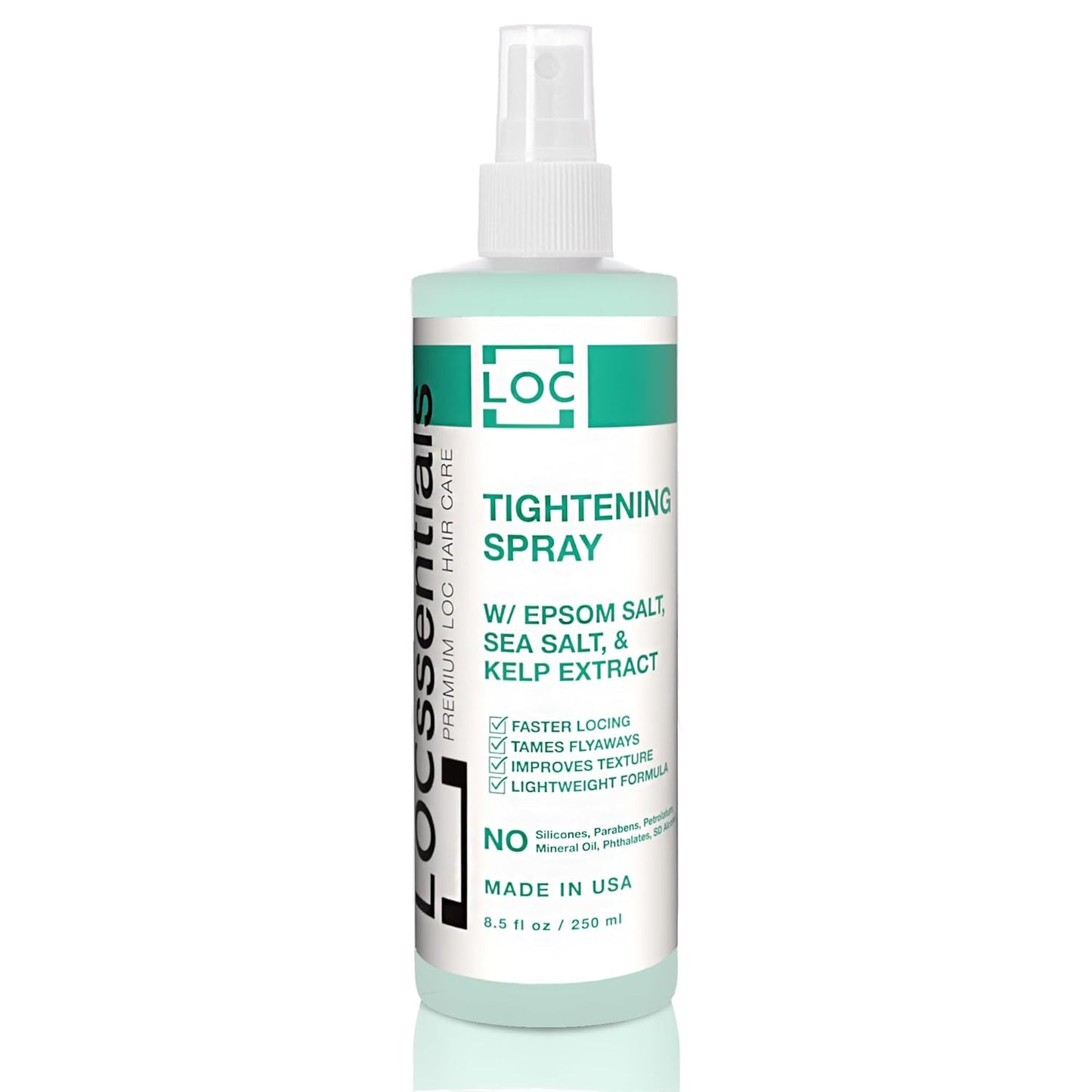 Bottle of sea salt spray for locs, braids, and protective styles.