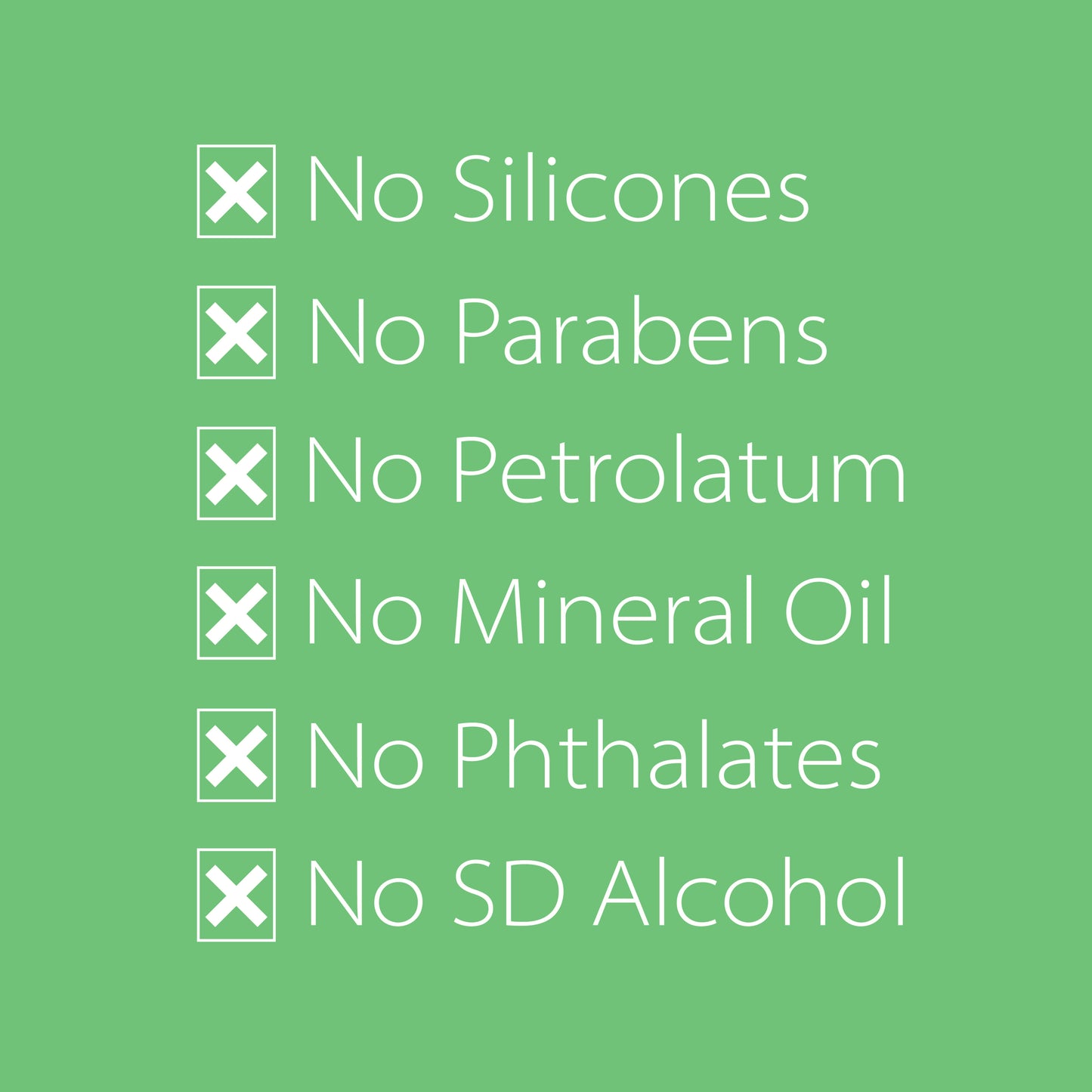 Graphic illustrating that loc shampoo is free from silicones, parabens, petrolatum, mineral oil, phthalates, and SD alcohol.